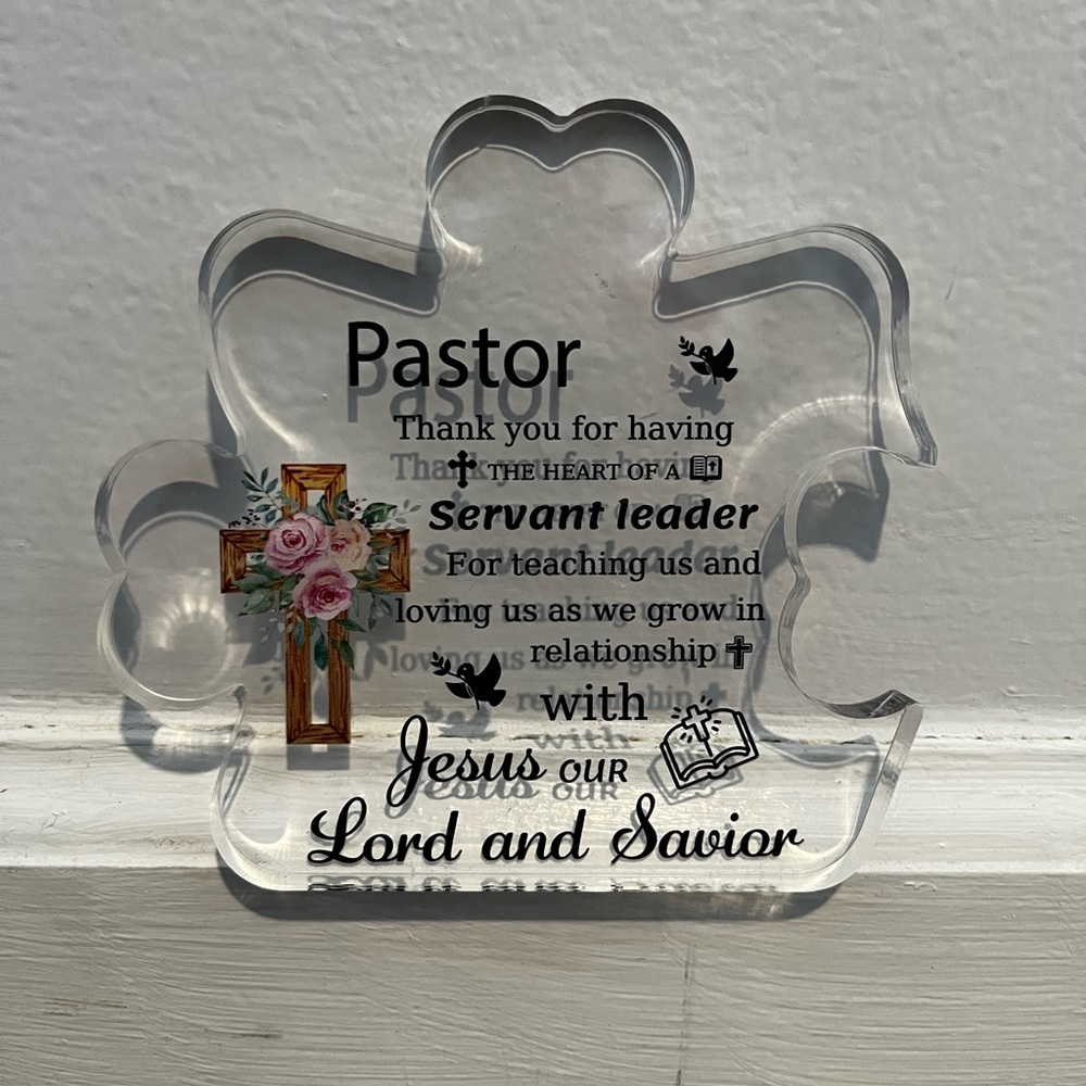 Acrylic Pastor Appreciation Plaque with Cross and Floral Design